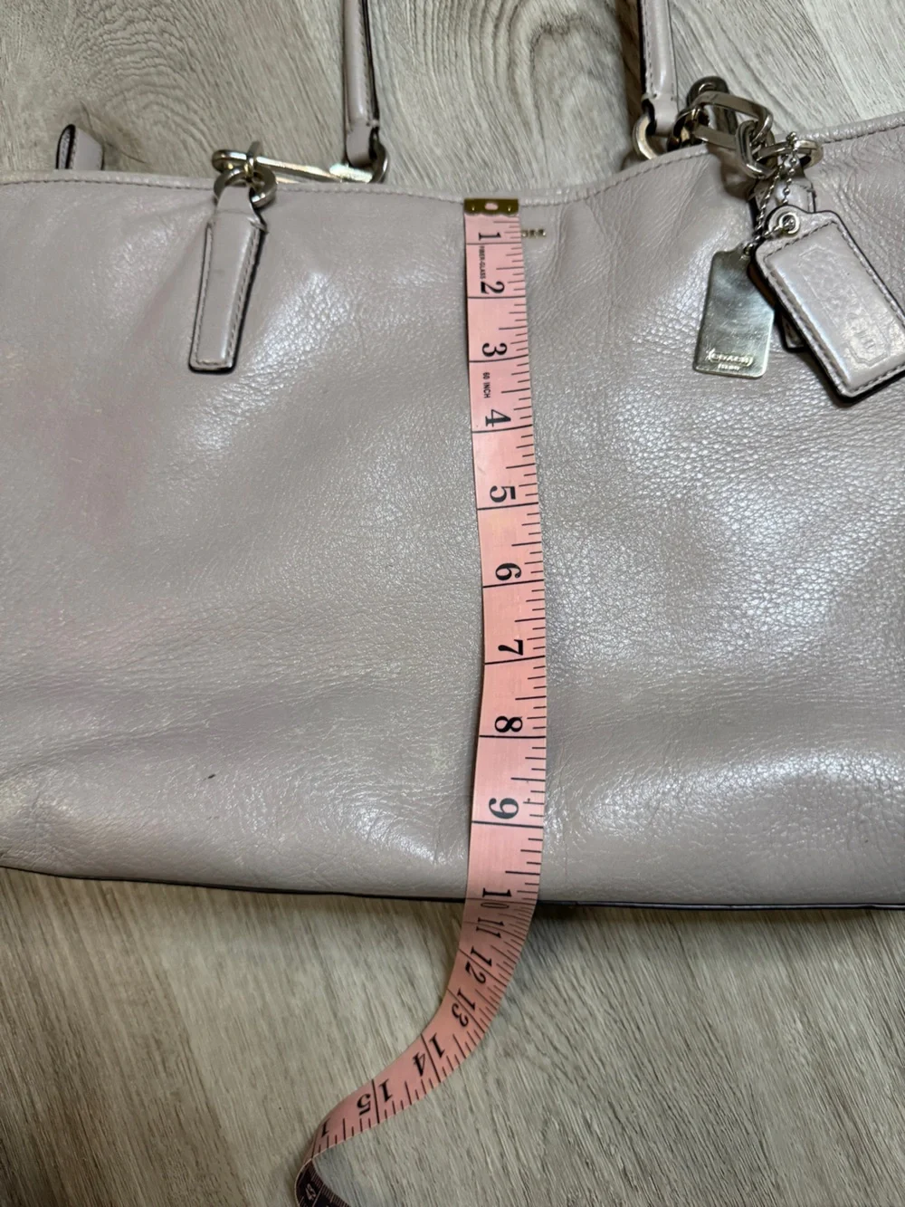 Coach Taupe Leather Tote with Chain-Link Handles